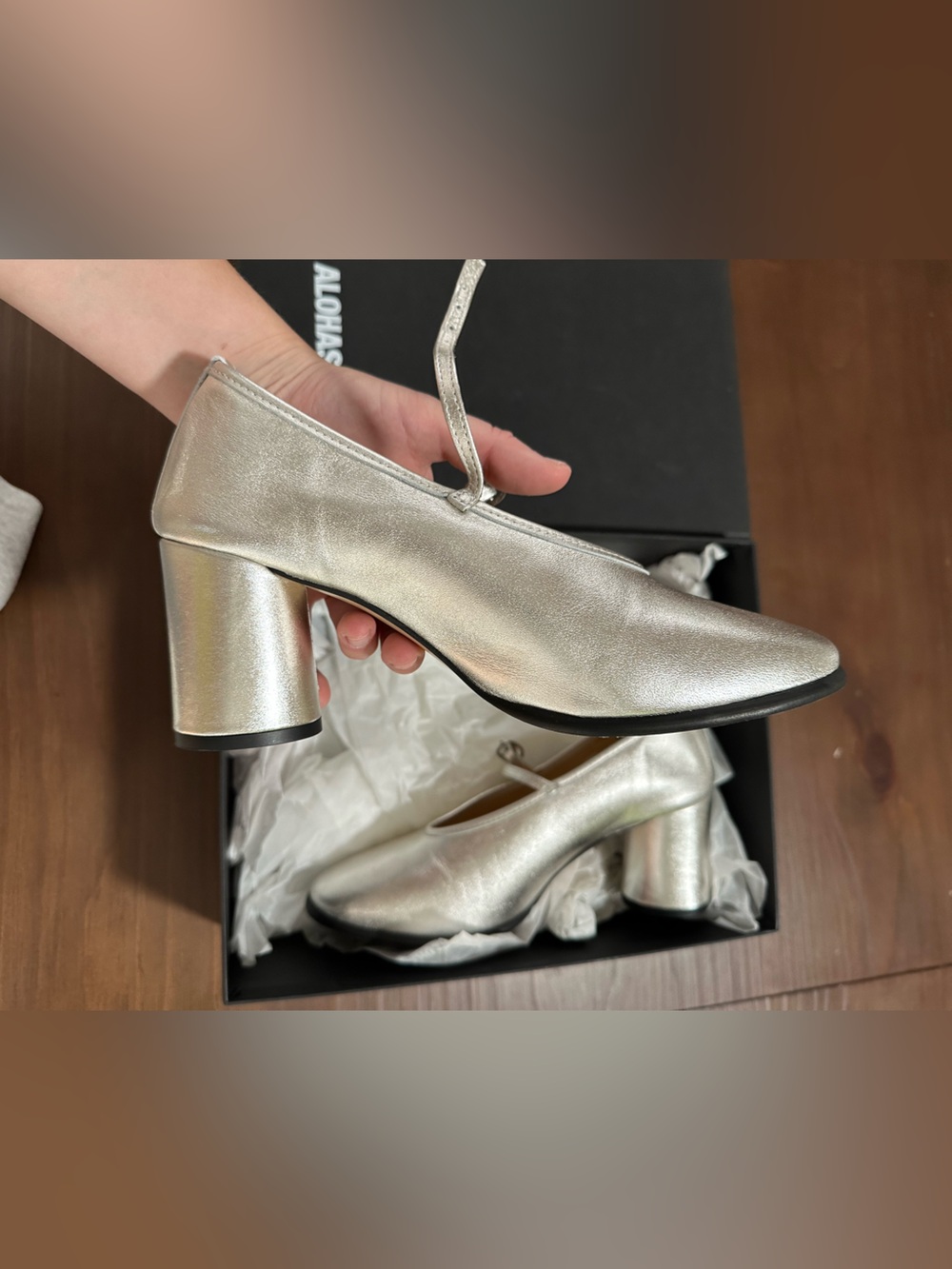 ALOHAS Silver Metallic Mary Jane Block Heels - Picture 3 of 6